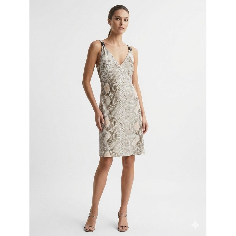 Kenneth Cole Classic Snakeskin Print V-Neck Sheath Ring Shoulder XL Western